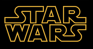 Logo do filme Star Wars em amarelo com fundo preto